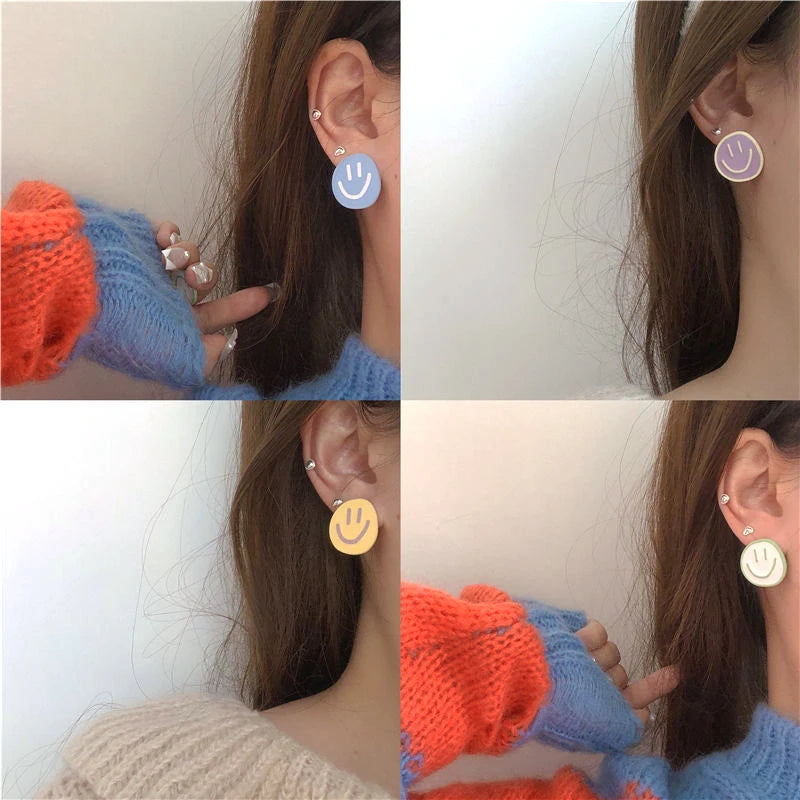Macaroni Smile Earrings No Hole Ear Clips Asymmetry Clip On Earrings