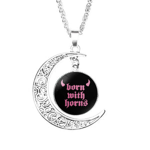 Machine Gun Kelly Born With Horns Moon Necklace Stainless Steel Women Jewelry