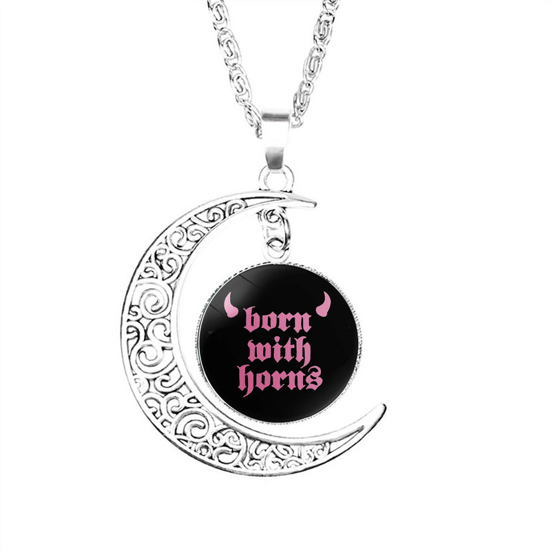 Machine Gun Kelly Born With Horns Moon Necklace Stainless Steel Women Jewelry