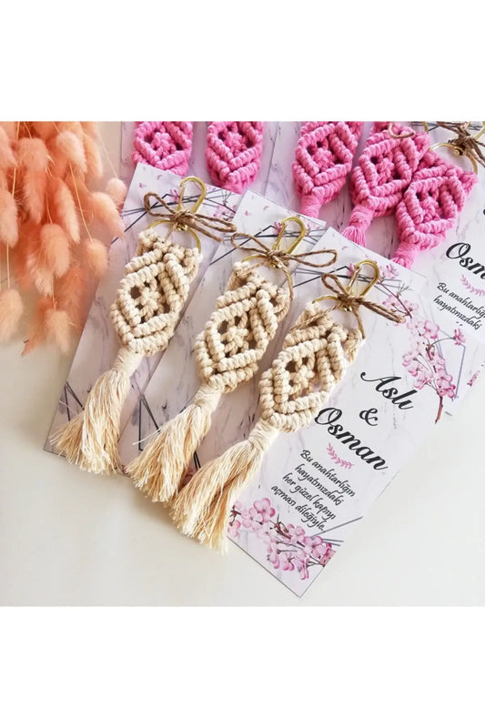 Pink Raw Macrame Keychain Engagement Promise Gift Set of 30 Pcs