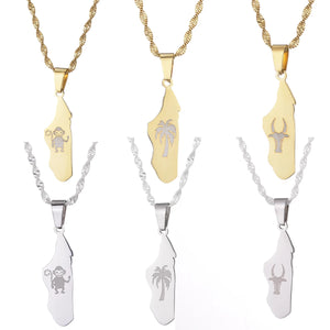 Madagascar Map With Coconut Tree Cow Monkey Pendant Necklaces Women Jewelry