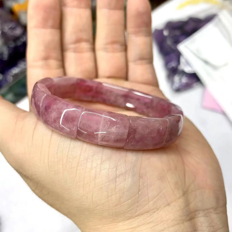 Madagascar Rose Quartz Stone Beads Bracelet - Natural Gemstone Bangle