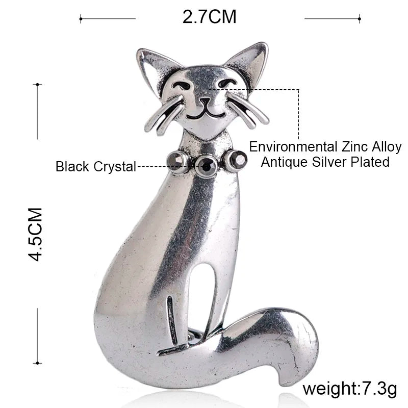 Vintage Silver Cat Brooch Crystal Animal Brooches Women Party Jewelry Pins