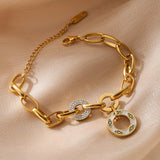 316L Stainless Steel Evil Eyes Charm Bangle Bracelet For Women