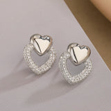Gold/Silver Zircon Pearl Heart Geometric Earrings