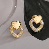 Gold/Silver Zircon Pearl Heart Geometric Earrings
