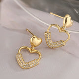 Gold/Silver Zircon Pearl Heart Geometric Earrings