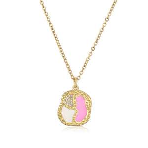 Enamel Geometry Pendant Necklace Plated Zircon Jewelry