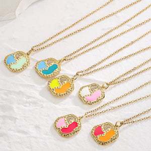 Enamel Geometry Pendant Necklace Plated Zircon Jewelry