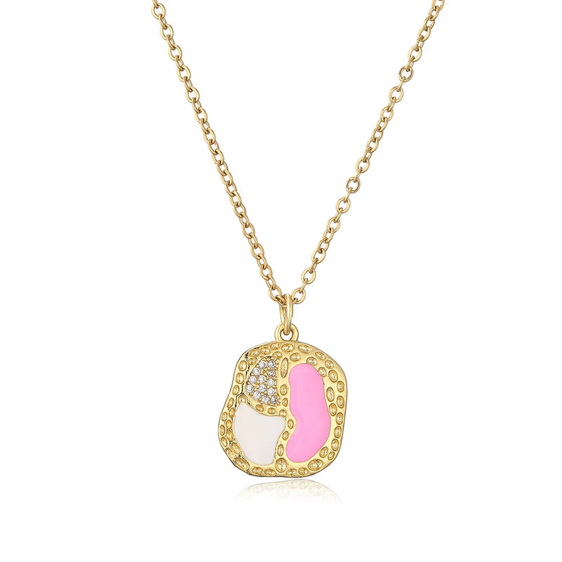 Enamel Geometry Pendant Necklace Plated Zircon Jewelry