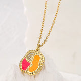 Enamel Geometry Pendant Necklace Plated Zircon Jewelry