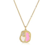 Enamel Geometry Pendant Necklace Plated Zircon Jewelry