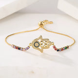 High Fatima Palm Bracelets with Zircon Inlay, Adjustable Chain Bracelet