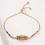 High Fatima Palm Bracelets with Zircon Inlay, Adjustable Chain Bracelet