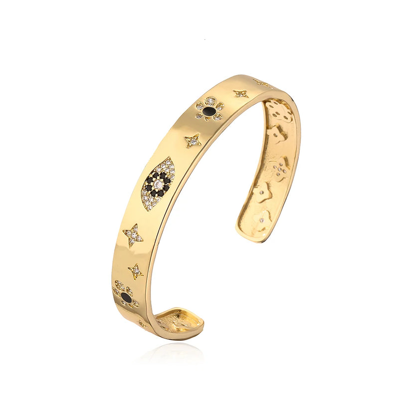 Copper Zircon Cuff Bangle Jewelry For Women Girls