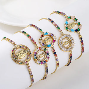 Colorful Zircon Virgin Mary Charm Bracelet Wedding Jewelry