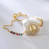 Colorful Zircon Virgin Mary Charm Bracelet Wedding Jewelry