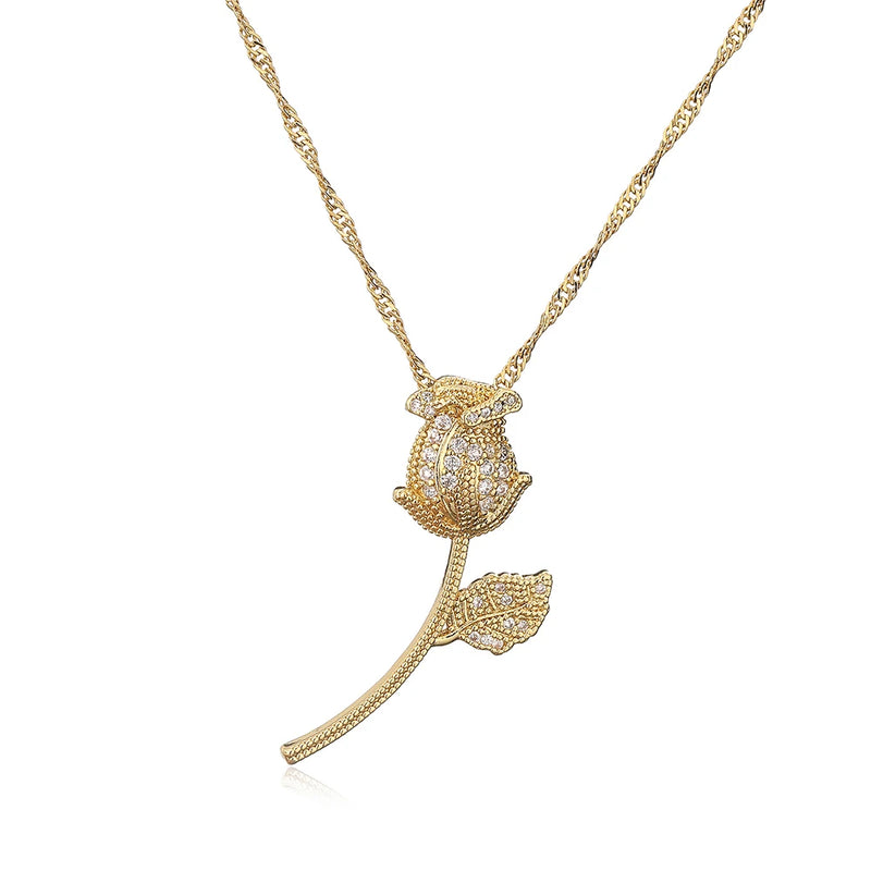 Rose Zircon Pendant Necklace Plated Jewelry