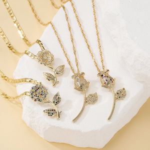 Rose Zircon Pendant Necklace Plated Jewelry