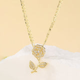 Rose Zircon Pendant Necklace Plated Jewelry