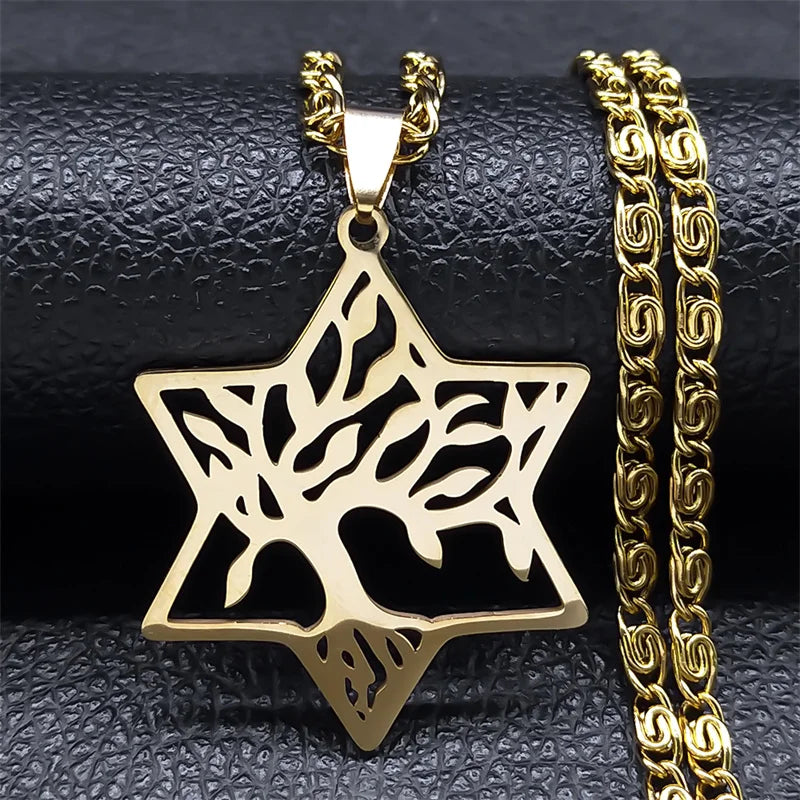 Star of David Tree of Life Necklace Hollow Pendant Hexagram Plant