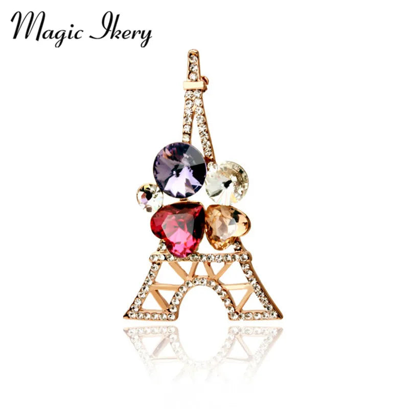 Rose Zircon Crystal Eiffel Tower Brooches Wholesale Jewelry