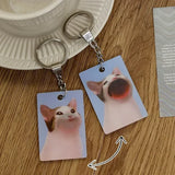 Funny Large Mouth Cat Acrylic Keychain Shakeable Kitten Key Ring