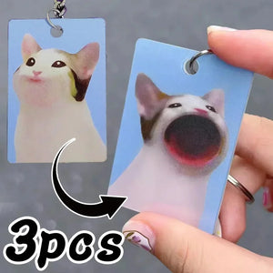 Funny Large Mouth Cat Acrylic Keychain Shakeable Kitten Key Ring