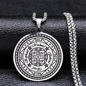 Magic Talisman Stainless Steel Necklace Agla-INRI Protection of Angel