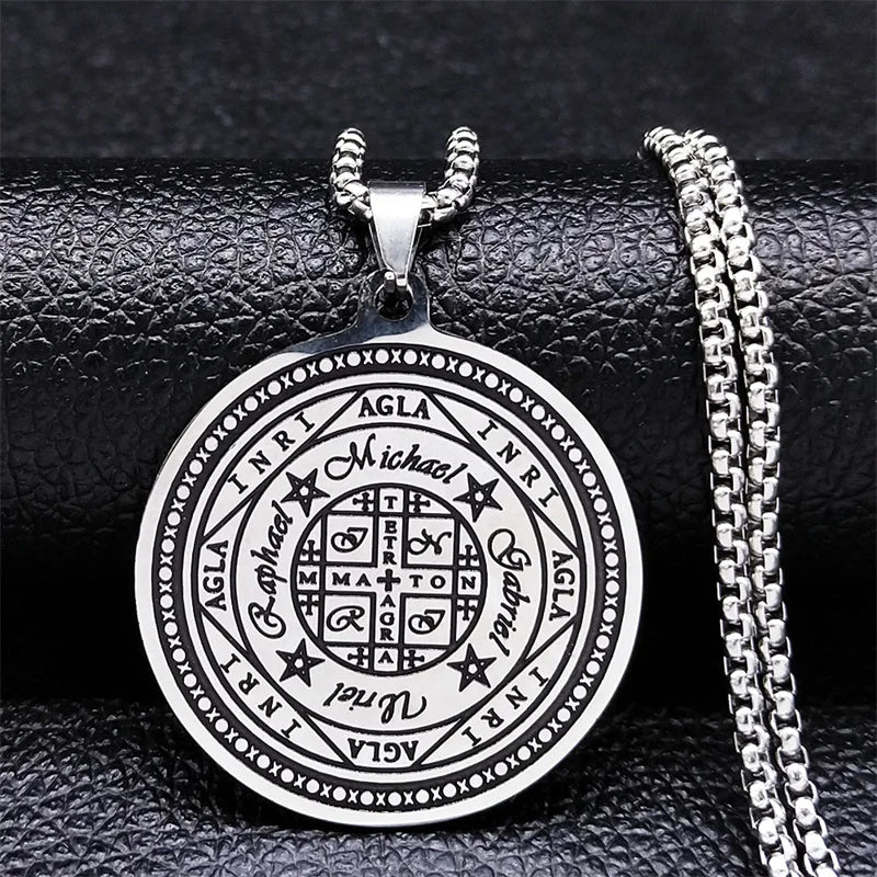 Magic Talisman Stainless Steel Necklace Agla-INRI Protection of Angel