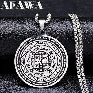 Magic Talisman Stainless Steel Necklace Agla-INRI Protection of Angel