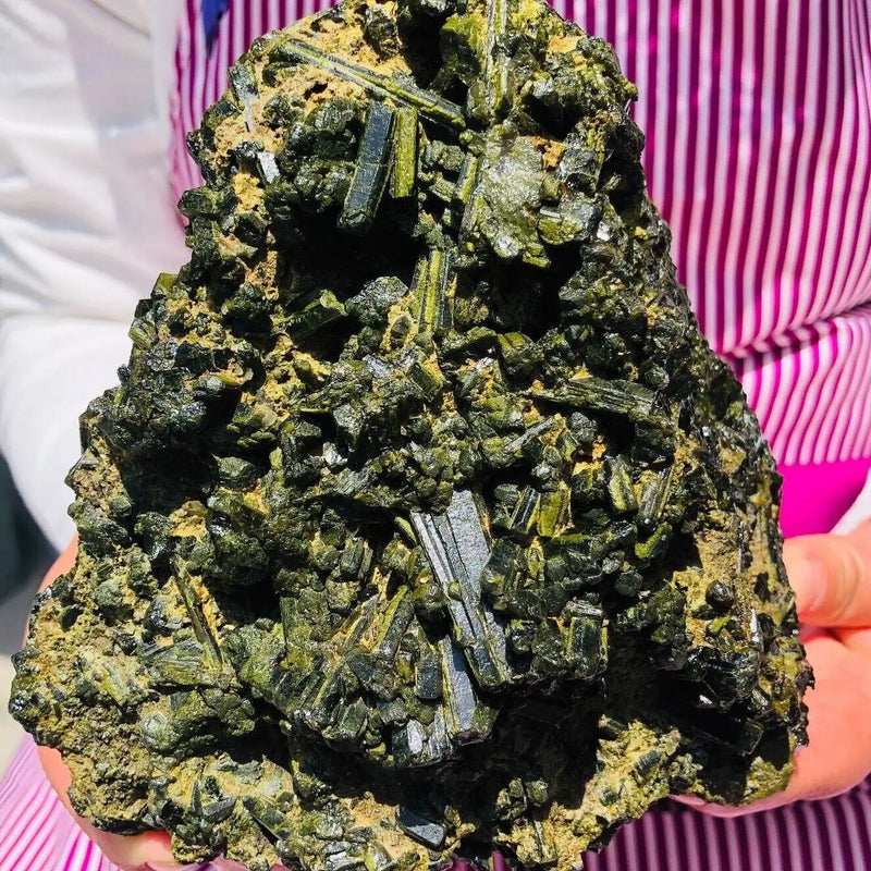 Green Tourmaline Quartz Crystal Mineral Specimen Spiritual Healing