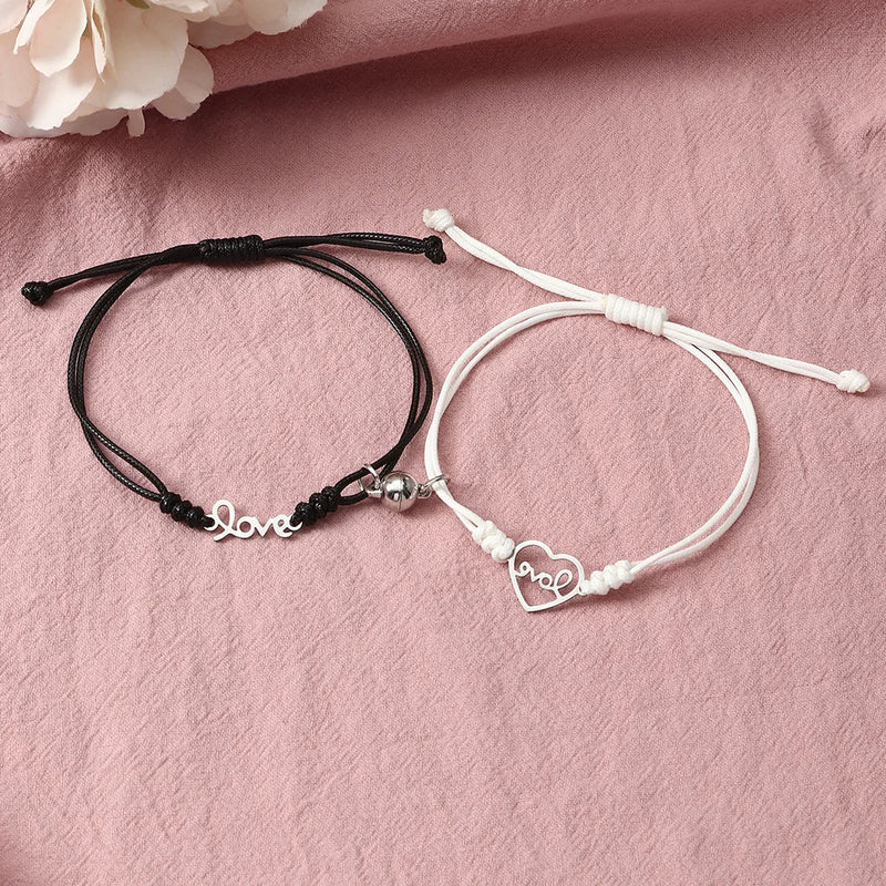 Magnetic Heart Love Lucky Rope Bracelet Set Couple Bracelets