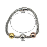 Magnetic Clasp 3 Colors Bead Charm Bangle Stainless Steel Bracelet
