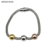 Magnetic Clasp 3 Colors Bead Charm Bangle Stainless Steel Bracelet
