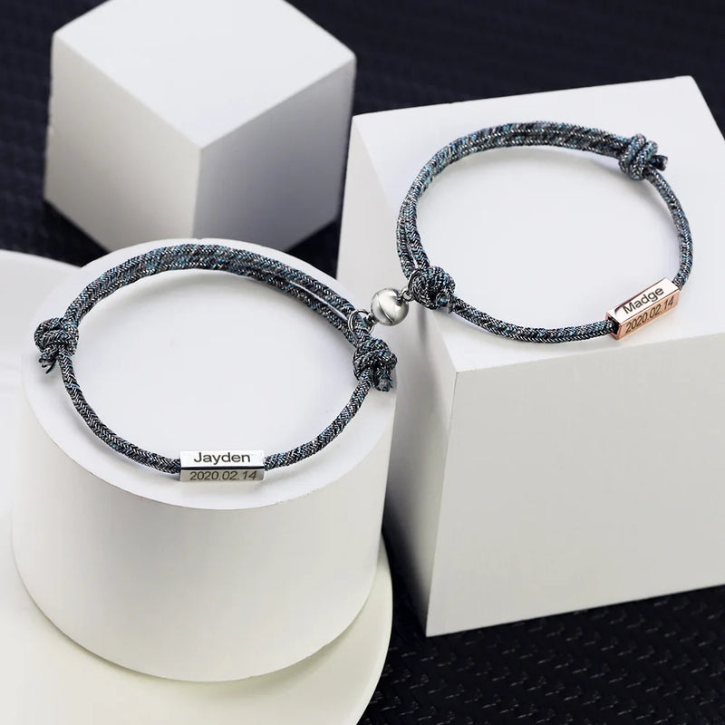 Engraved Magnetic Couple Bracelet Personalized Name Bracelet