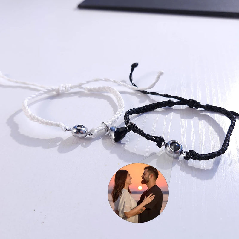 Magnetic Couple Bracelet Set with Photo Projection