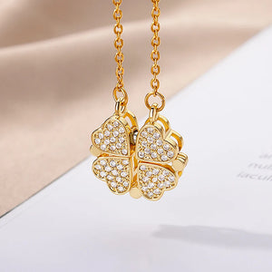 Four-leaf Clover Heart Pendant Necklace Stainless Steel Long Chains