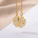 Four-leaf Clover Heart Pendant Necklace Stainless Steel Long Chains