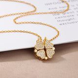 Four-leaf Clover Heart Pendant Necklace Stainless Steel Long Chains