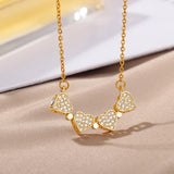 Four-leaf Clover Heart Pendant Necklace Stainless Steel Long Chains