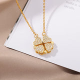 Four-leaf Clover Heart Pendant Necklace Stainless Steel Long Chains