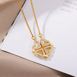 Four-leaf Clover Heart Pendant Necklace Stainless Steel Long Chains