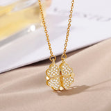 Four-leaf Clover Heart Pendant Necklace Stainless Steel Long Chains