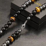 Men's Hematite Stone Bead Necklace for Neck and Spine Pain Relief