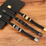 Men's Magnetic Leather Bracelet Stainless Steel Rope Wrap
