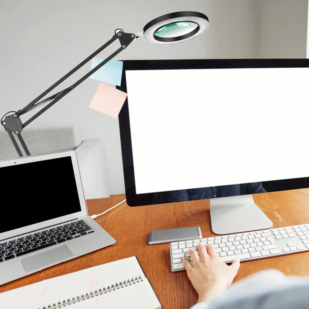 Adjustable Swivel Arm Magnifier Clamp 3 Color Illumination