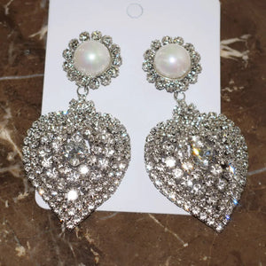 Rhinestone Heart Pendant Earrings Women Jewelry Show Accessories
