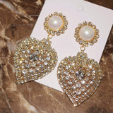Rhinestone Heart Pendant Earrings Women Jewelry Show Accessories
