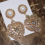 Rhinestone Heart Pendant Earrings Women Jewelry Show Accessories